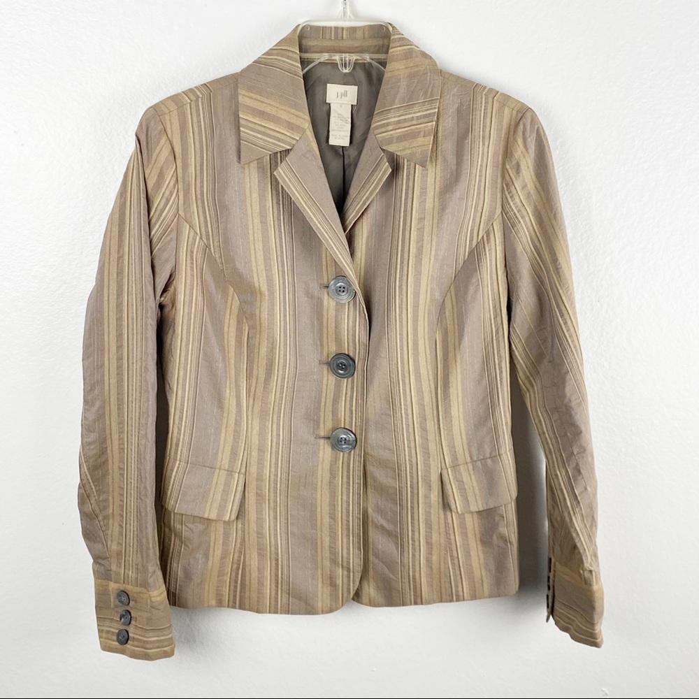 J. JILL Brown Striped Wool Blend Three Button Blazer Size 8 Office Career Work